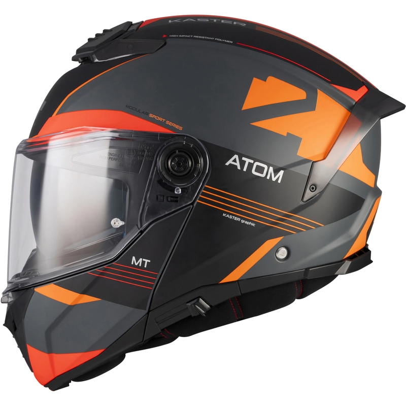 Výklopná helma na motorku MT Atom 2 SV Kaster C14 matná černo-šedo-oranžová