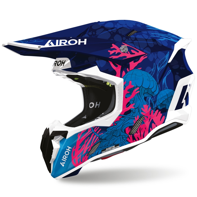 Motokrosová helma na motorku Airoh Twist 3 Underwater modro-bílo-růžová