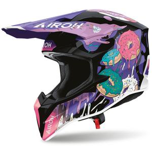 Motokrosová helma na motorku Airoh Wraaap Donuts růžovo-fialovo-černá