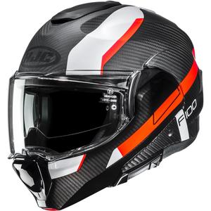 Překlápěcí helma na motorku HJC F100 Carbon Askan MC6HSF černo-oranžovo-bílo-červená