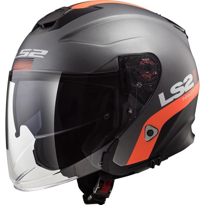 Otevřená přilba na motorku LS2 OF521 Infinity Smart titanovo-oranžová