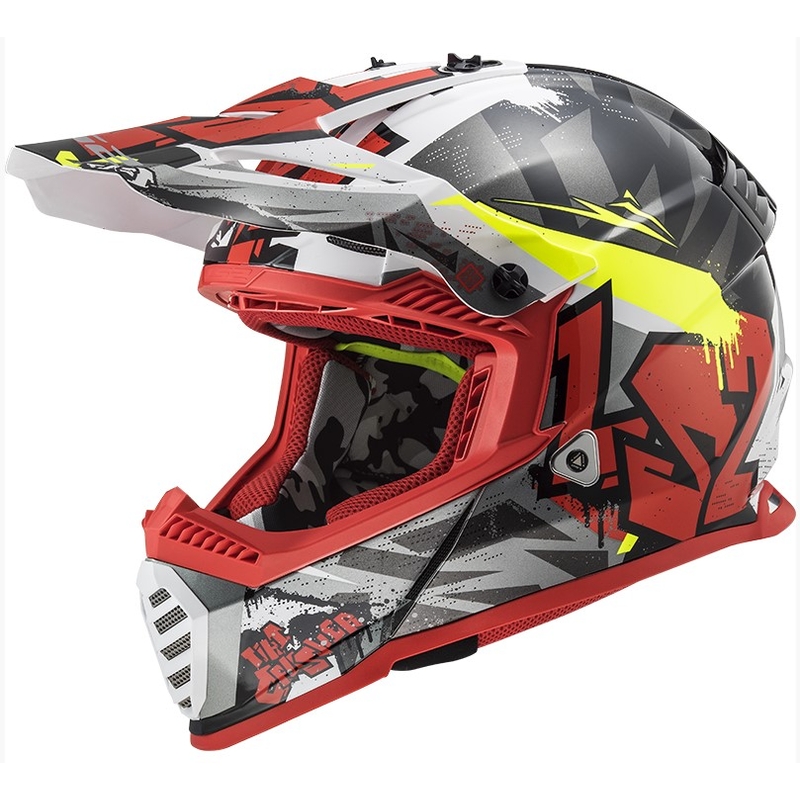 Motokrosová přilba LS2 MX437 Fast Evo Crusher černo-červeno-fluo žlutá