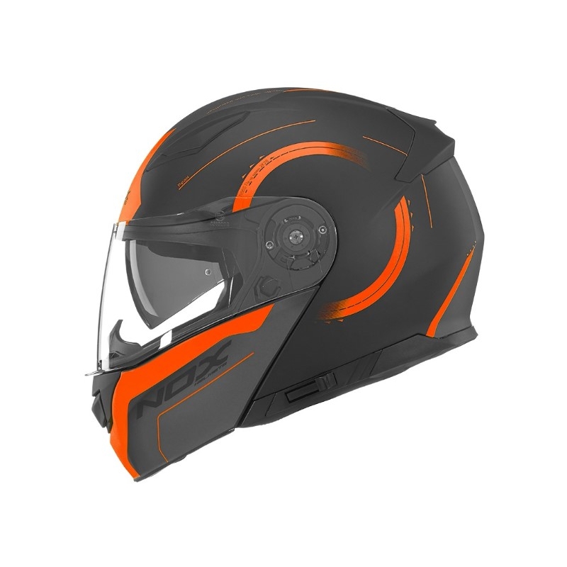 Vyklápěcí přilba NOX N965 Peak černo-fluo oranžová