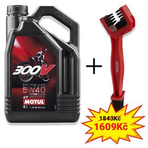 Sada olej 300V 4T FL Off Road 5W40 4L+ kartáč na čištění řetězu Motul