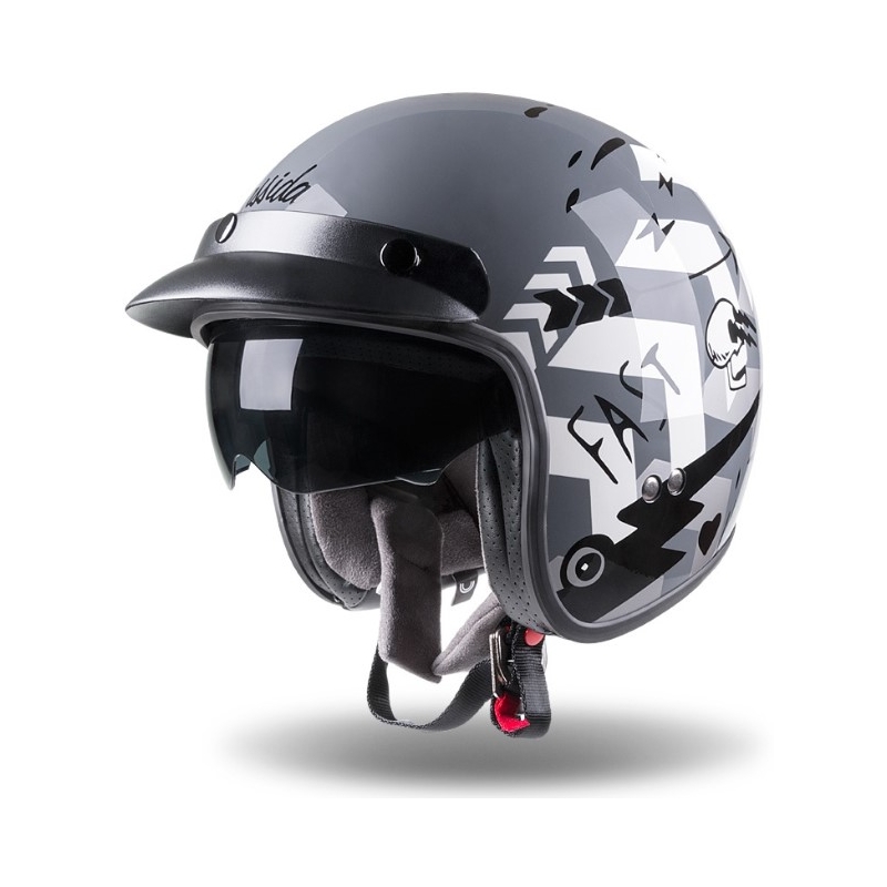 Otevřená přilba na motorku Cassida Oxygen Badass šedo-bílo-černá výprodej